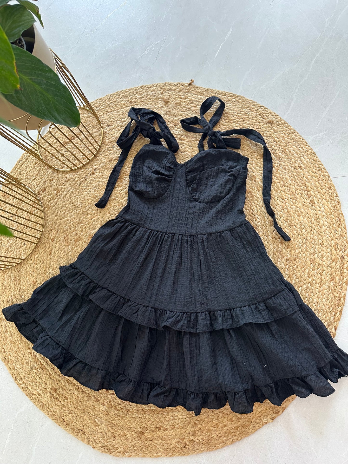 W012 - Layered short dress with adjustable tie strap in 3 colours