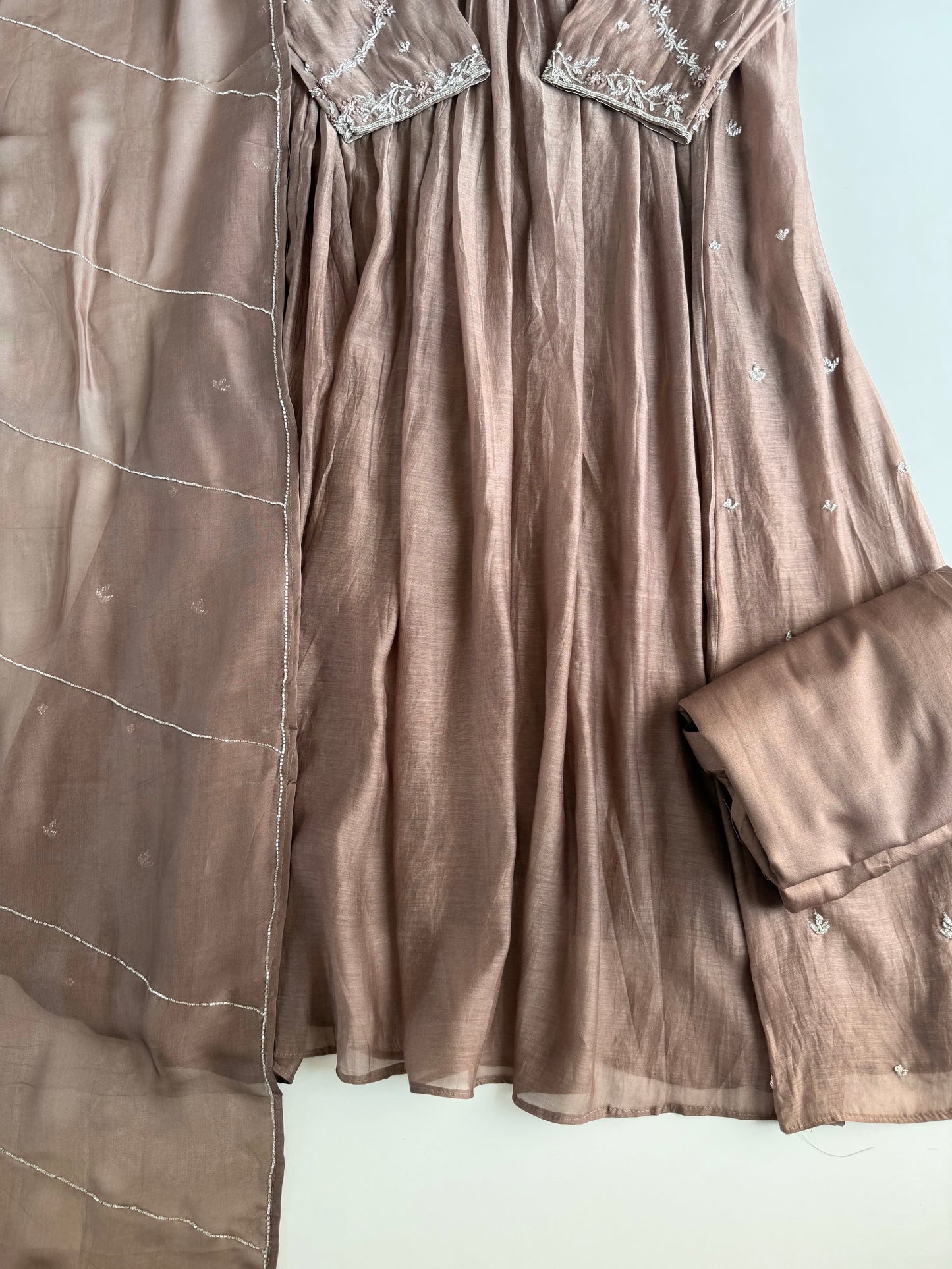 K497 - Mul chanderi handwork Anarkali with pants and dupatta