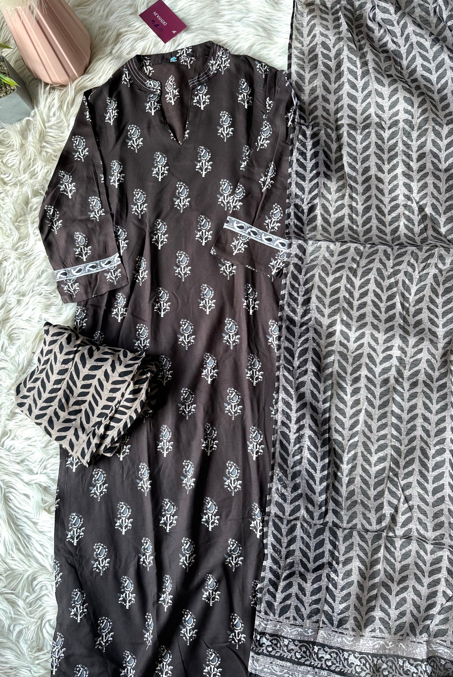 K259 - Cotton printed straight Kurti with pants and dupatta