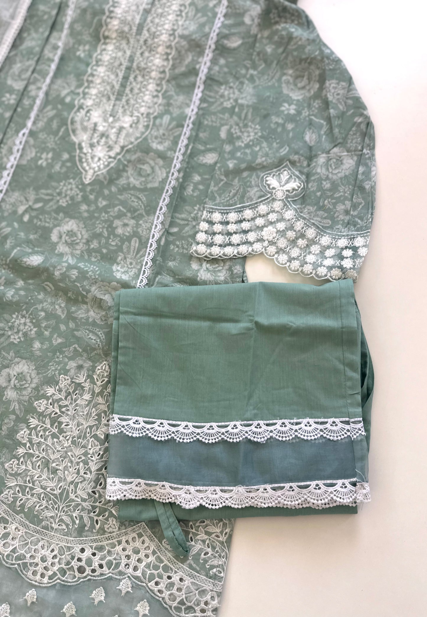 K269 - Rayon embroidered paki straight kurti with palazzo and dupatta in 2 colours