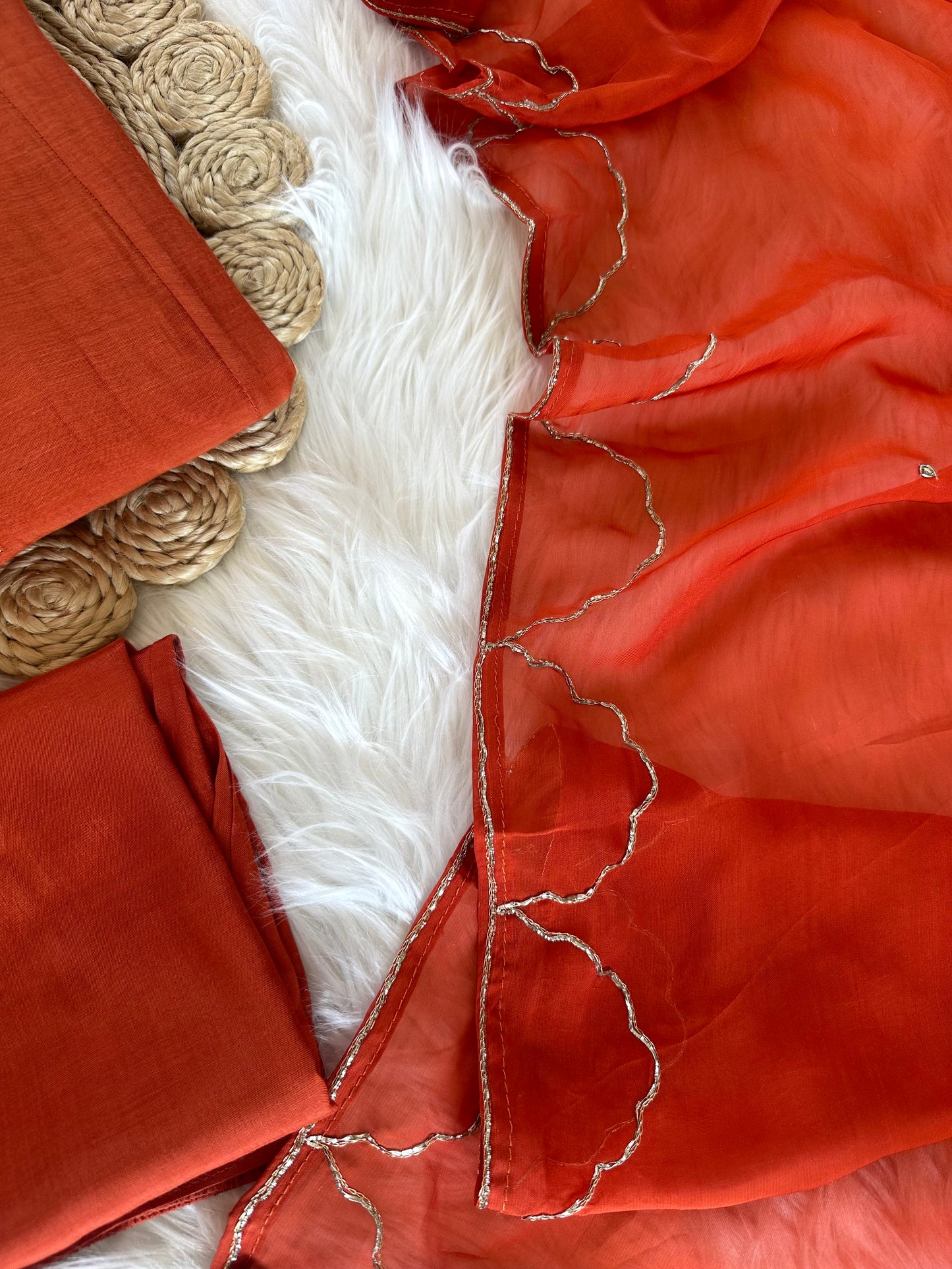K086 - Mul Chanderi handwork Aline Kurti with pants and dupatta