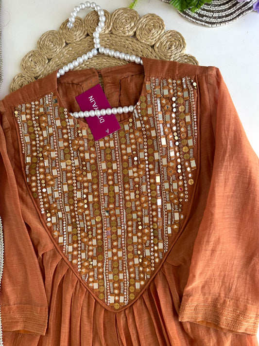 K078 - Pure mul Chanderi mirror work Anarkali with pants and dupatta