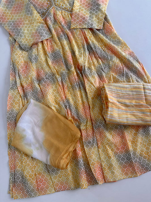 D173 - Muslin Alia cut Anarkali with pants and dupatta