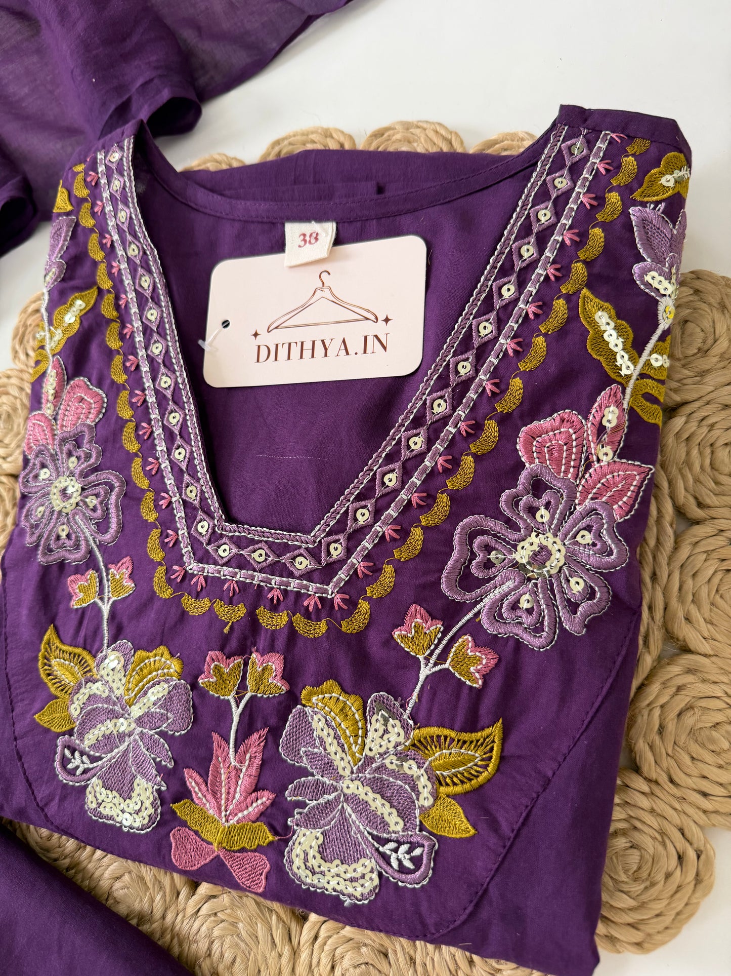 K100 - Mul cotton embroidered aline Kurti with pants and dupatta in 2 colours