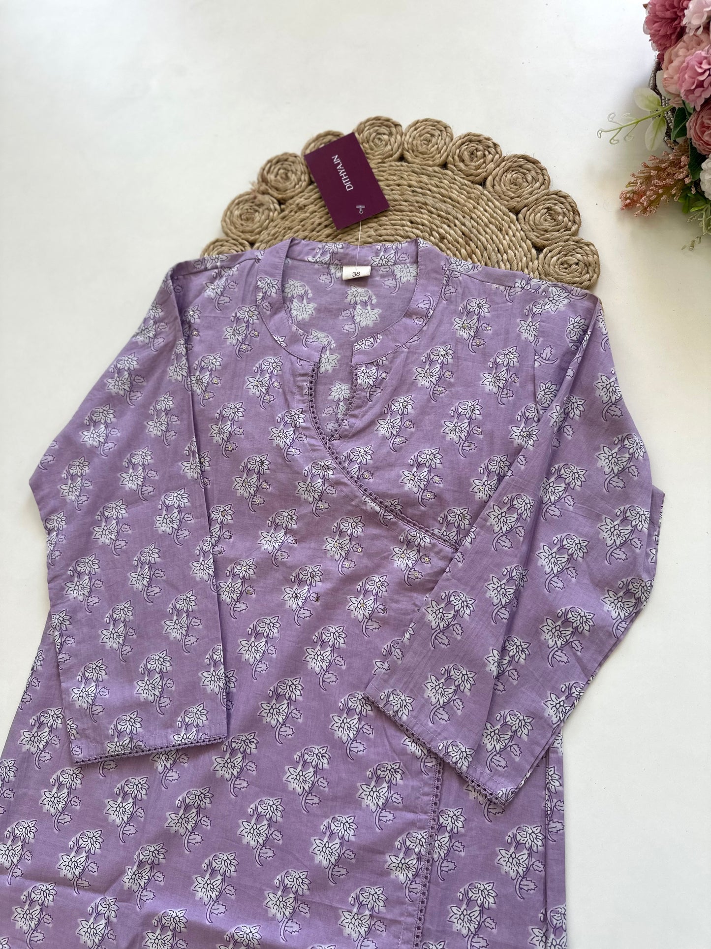 K389 - Cotton Angrakha style straight kurti in 2 colours