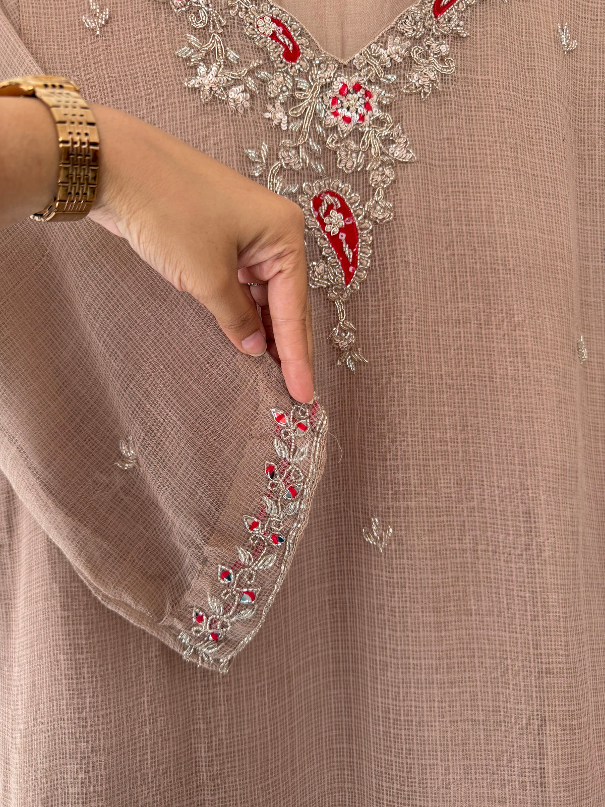 K229 - Kota doriya handwork aline Kurti with pants and dupatta in 3 colours