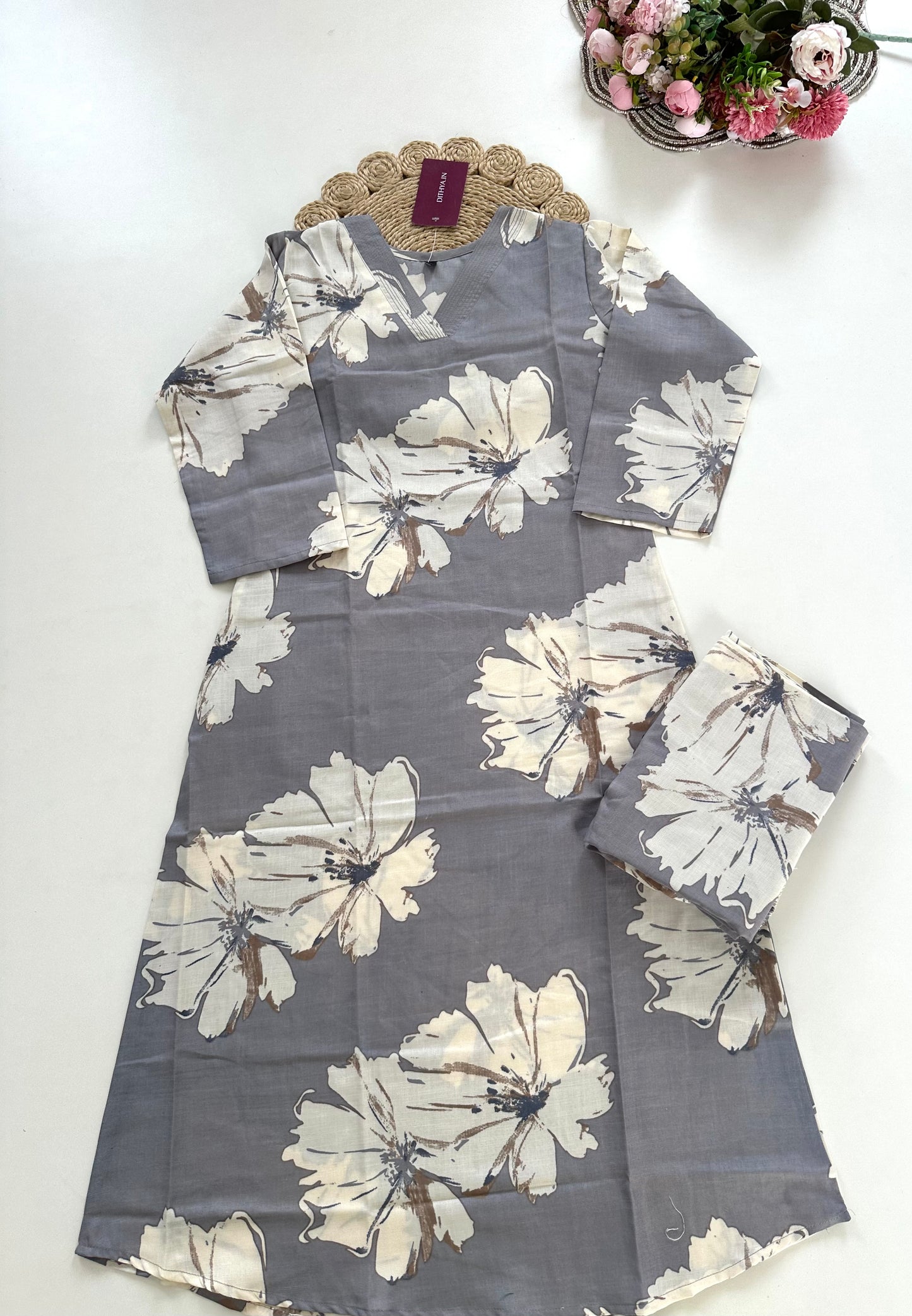 K187 - Cotton floral Kurti with pants in 4 colours