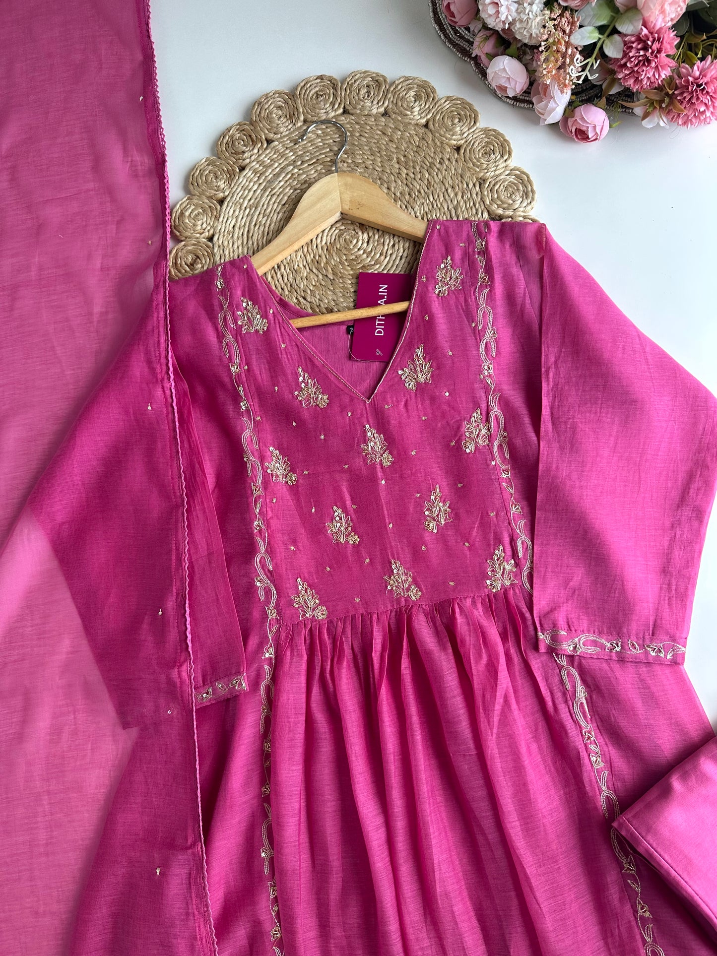 K005 - Mul Chanderi zardosi Anarkali with pants and dupatta in 3 colours