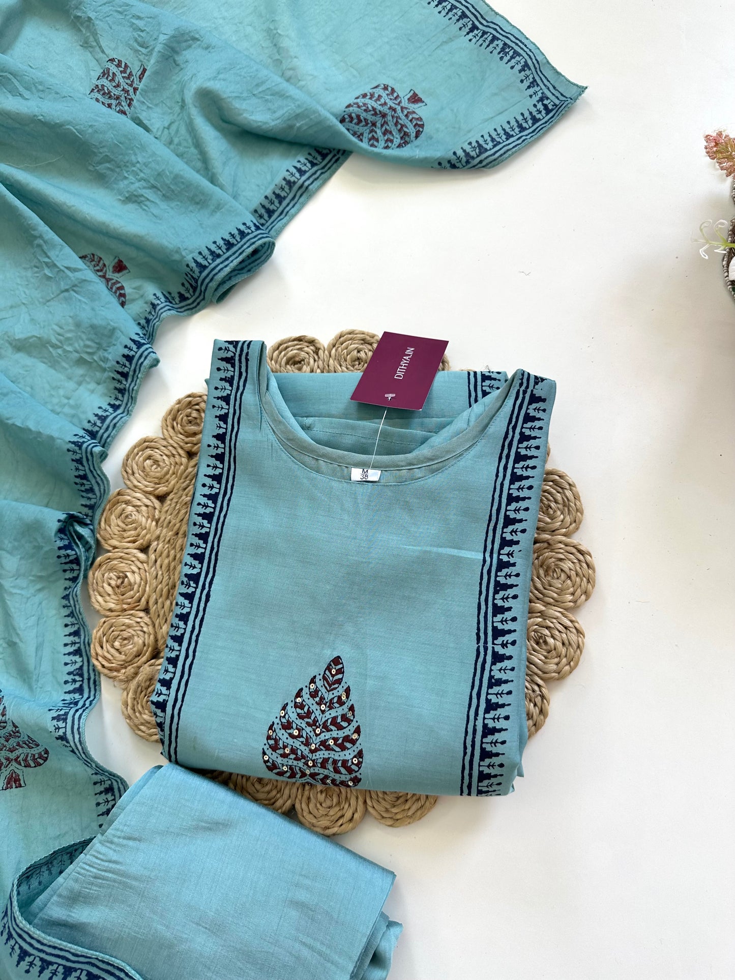 K084 - Cotton silk Aline Kurti with pants and dupatta
