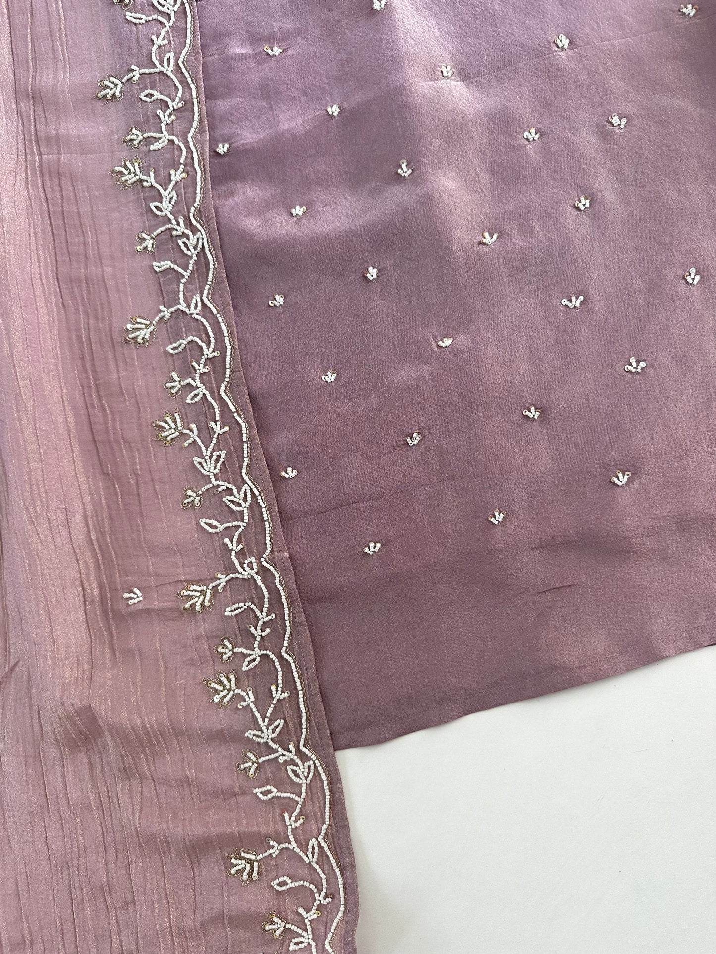 K020 - Tissue silk pearl work straight Kurti with pants and dupatta