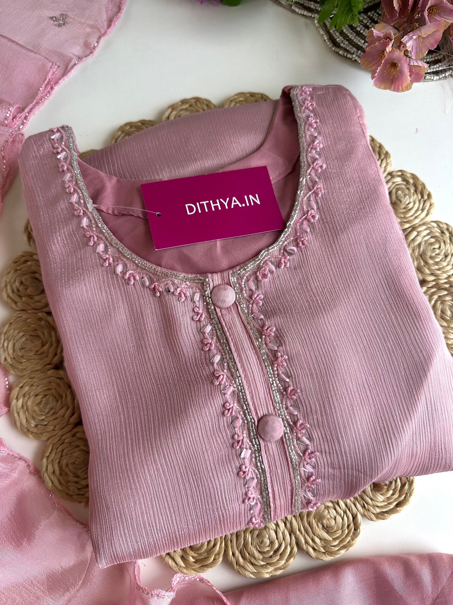 K415 - Pure chinnon handwork Anarkali with pants and dupatta