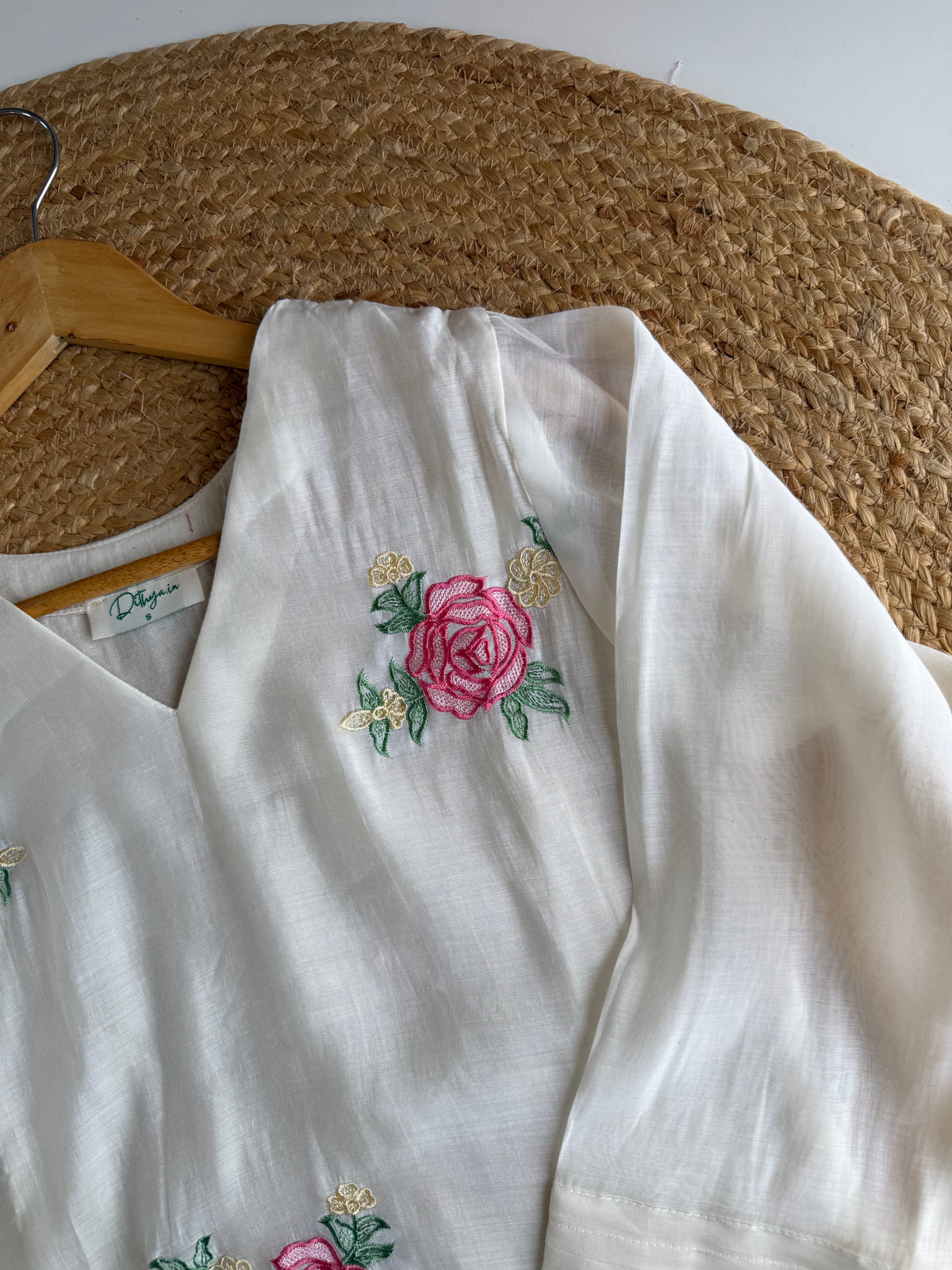 K429 - Surat Mul chanderi embroidered Aline Kurti with pants and dupatta