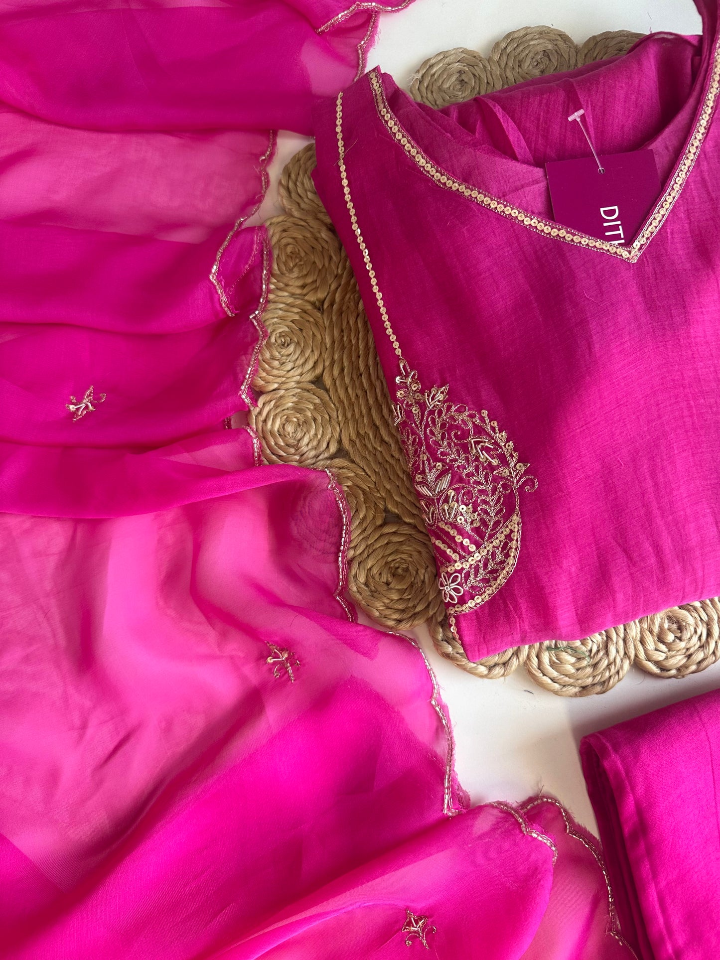 K460 - Mul Chanderi zardosi work Aline Kurti with pants and dupatta
