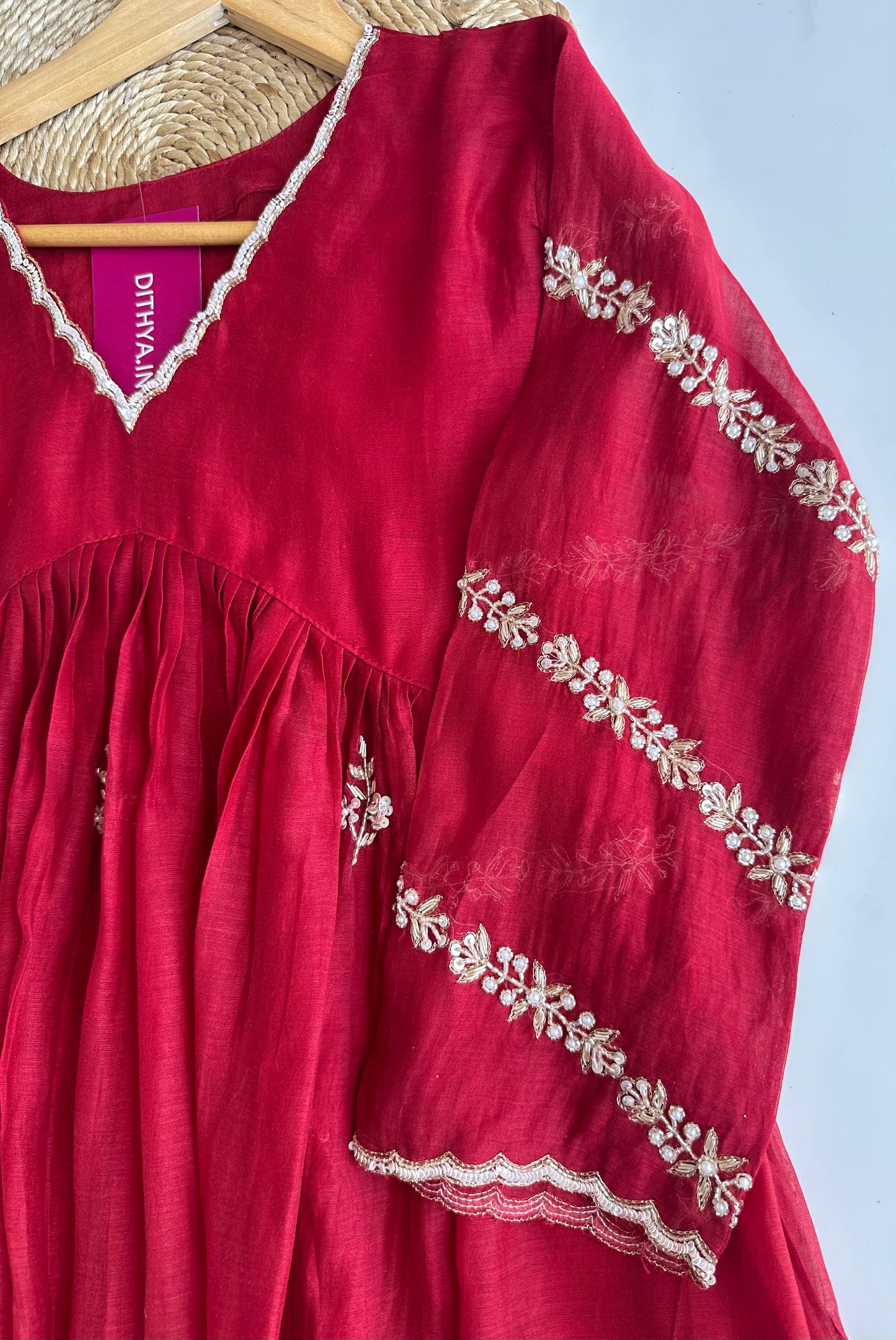 K112 - Mul Chanderi Handwork Anarkali with pants and dupatta