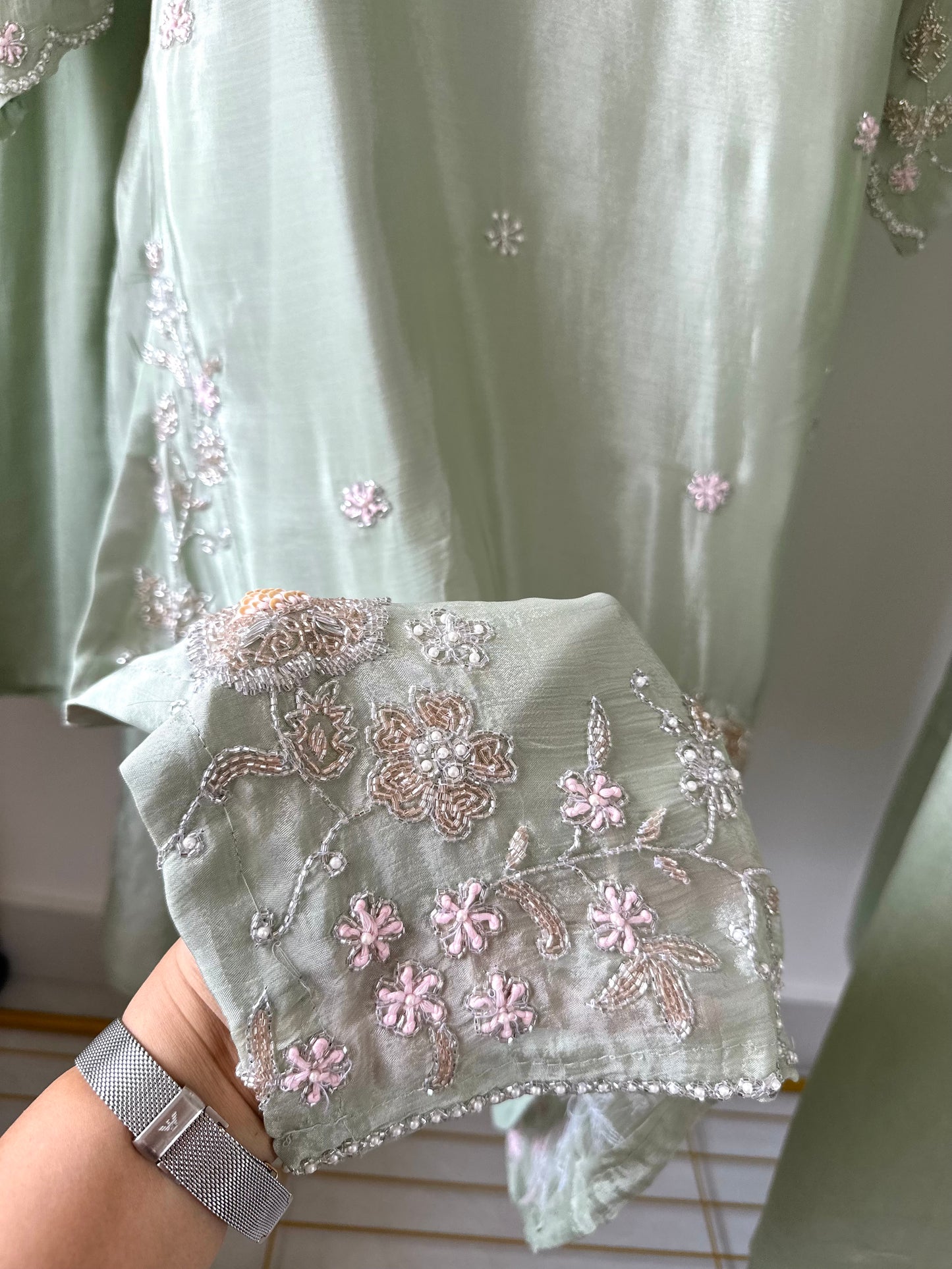 K150 - Chinnon handwork Kurti with palazzo and chiffon dupatta
