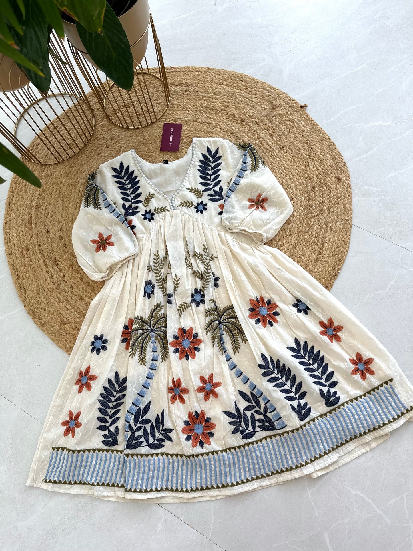K327 - Cotton hand embroidery Dress in 4 styles