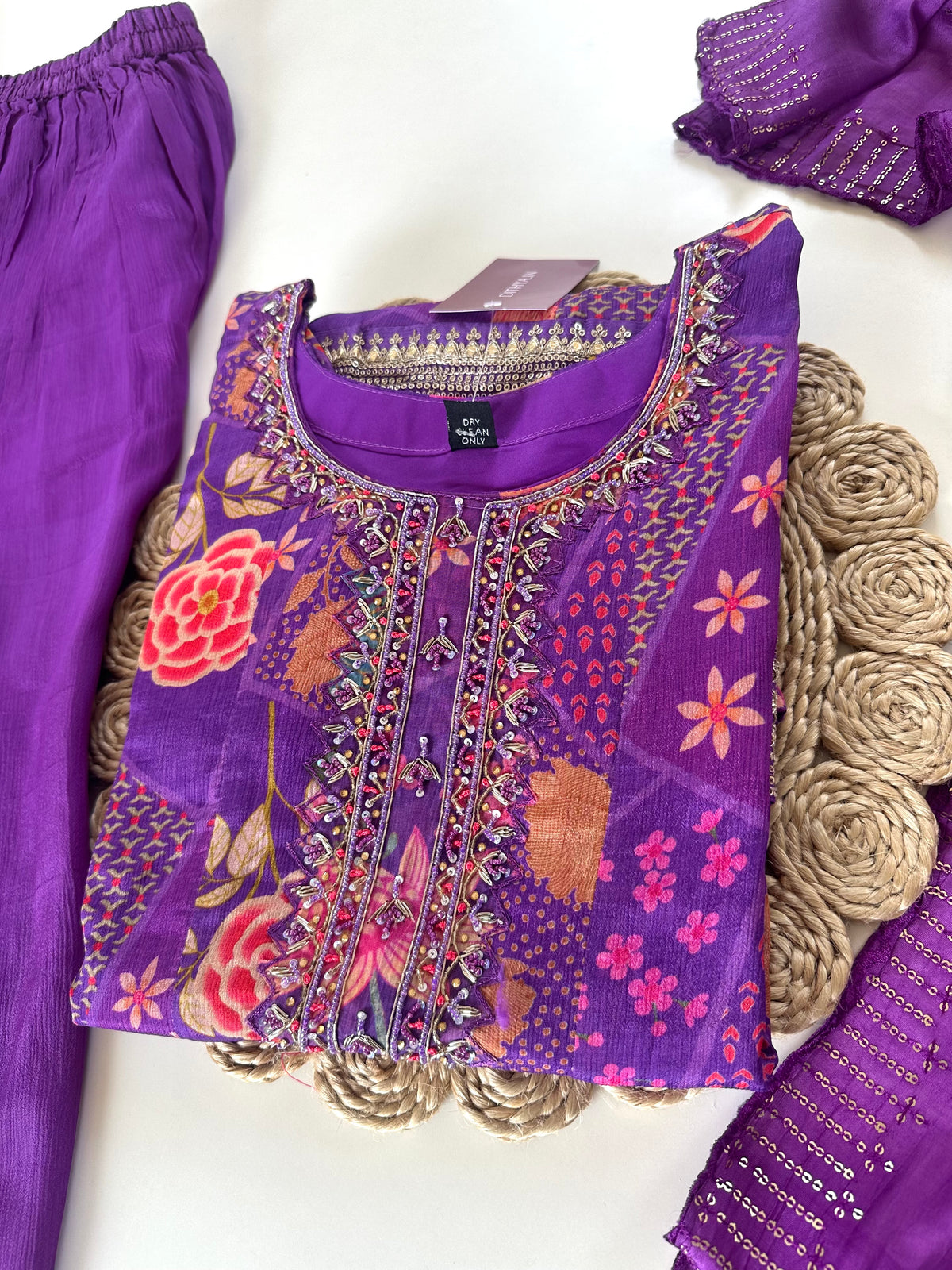 K285 - Russian silk floral peplum kurti with pants and dupatta