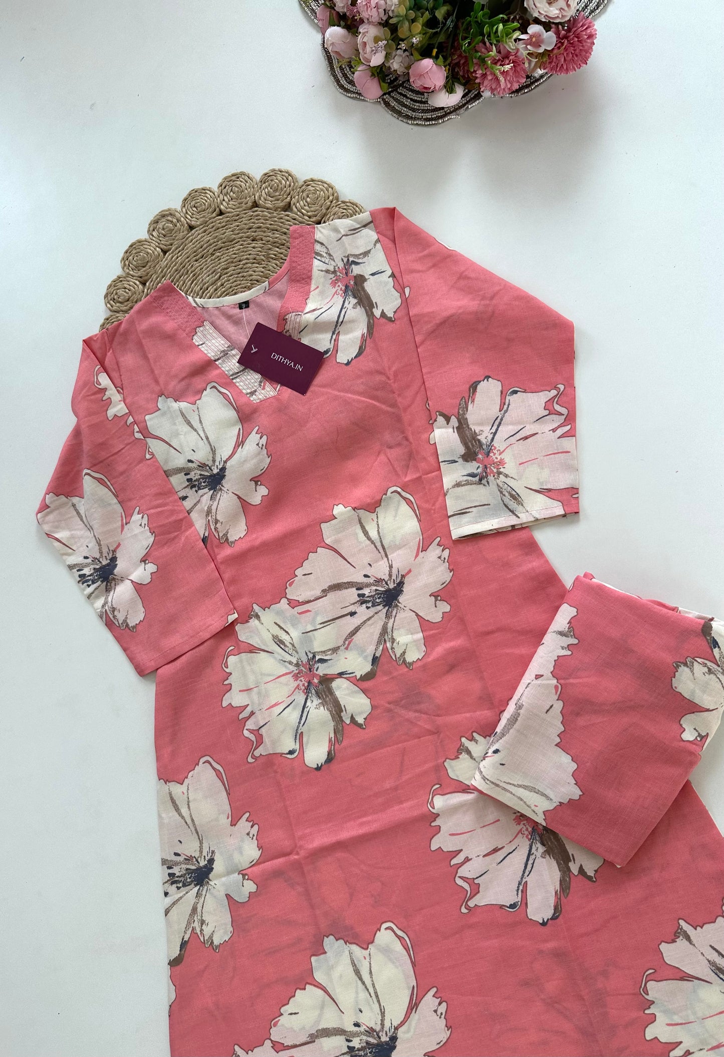K187 - Cotton floral Kurti with pants in 4 colours