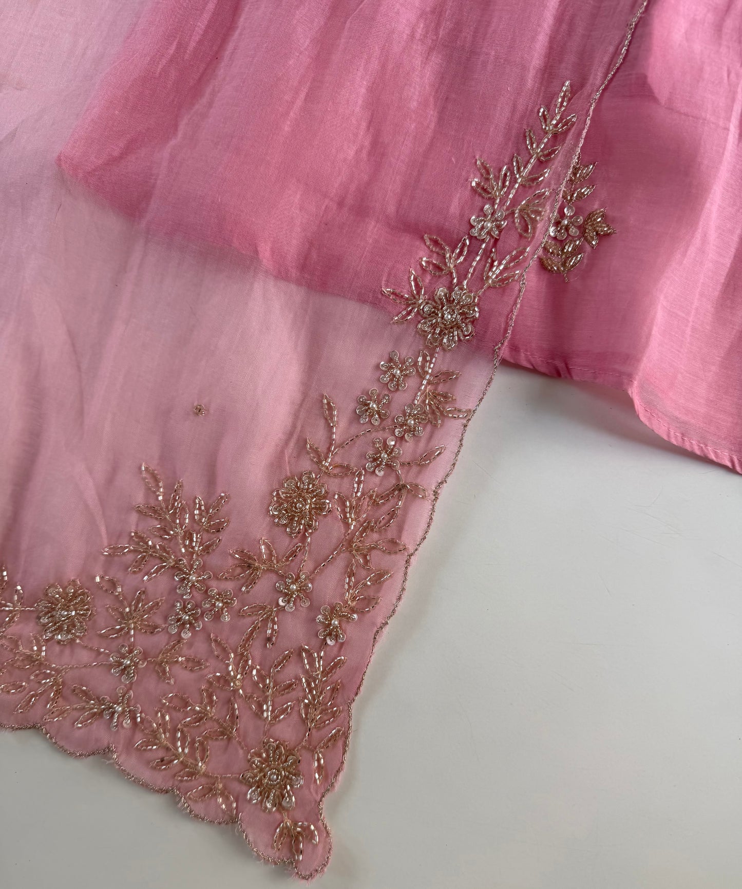 K639 - Mul chanderi handwork aline Kurti with pants and dupatta