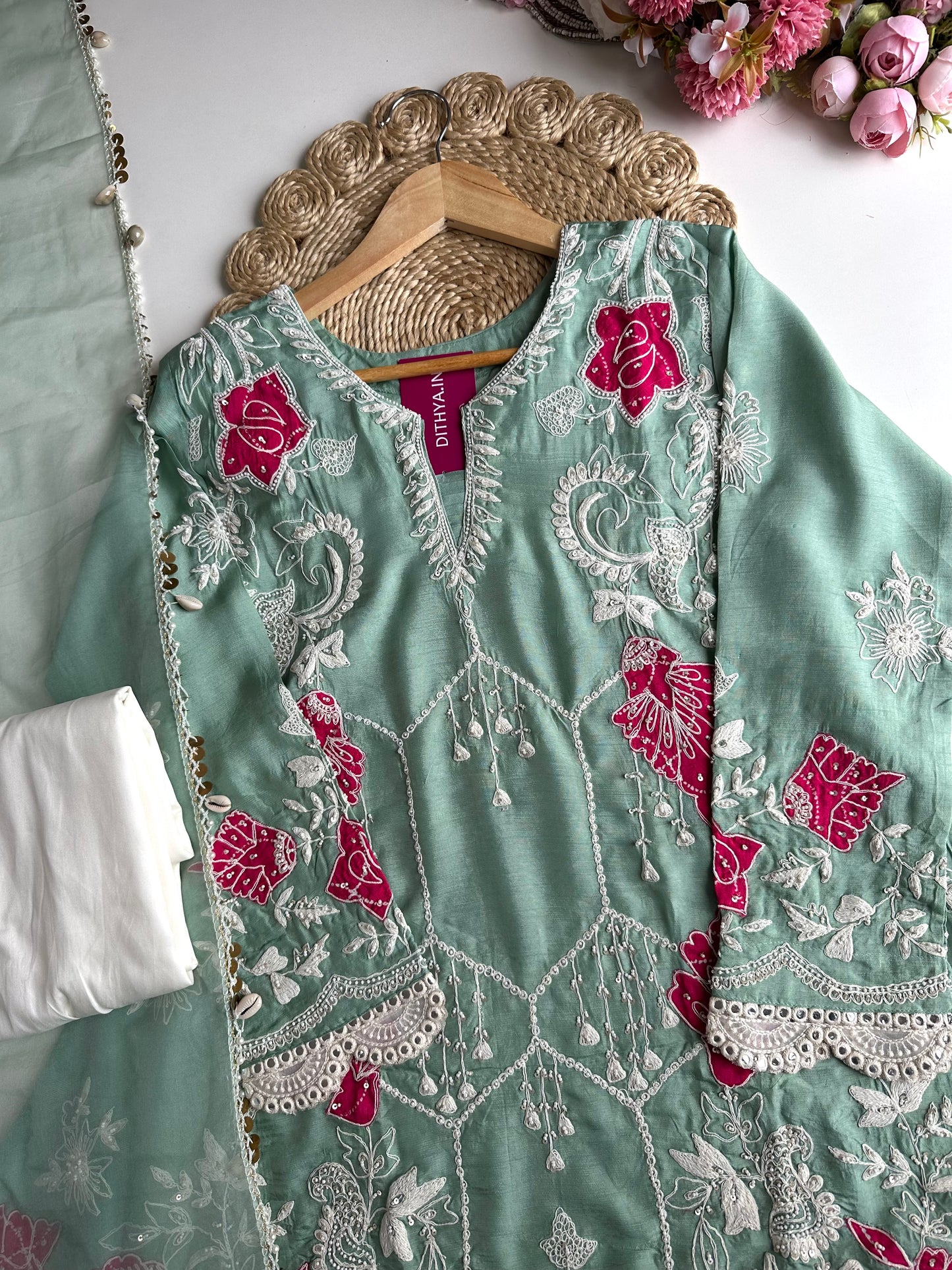 K277 - Russian silk heavy peplum Kurti with palazzo and dupatta