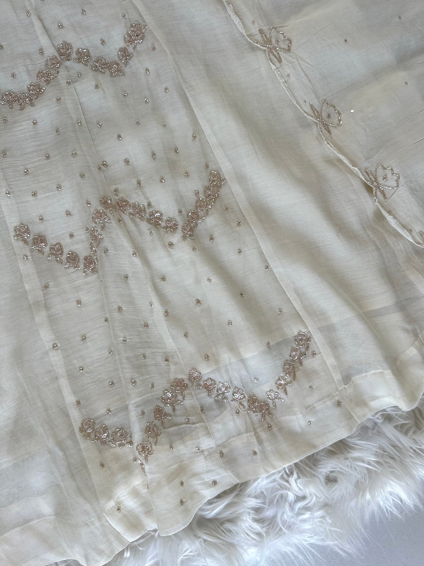 K211 - Mul Chanderi zardosi work Aline Kurti with pants and dupatta