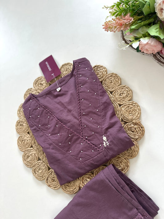 K104 - Cotton embroidered Aline Kurti with pants in 2 colours
