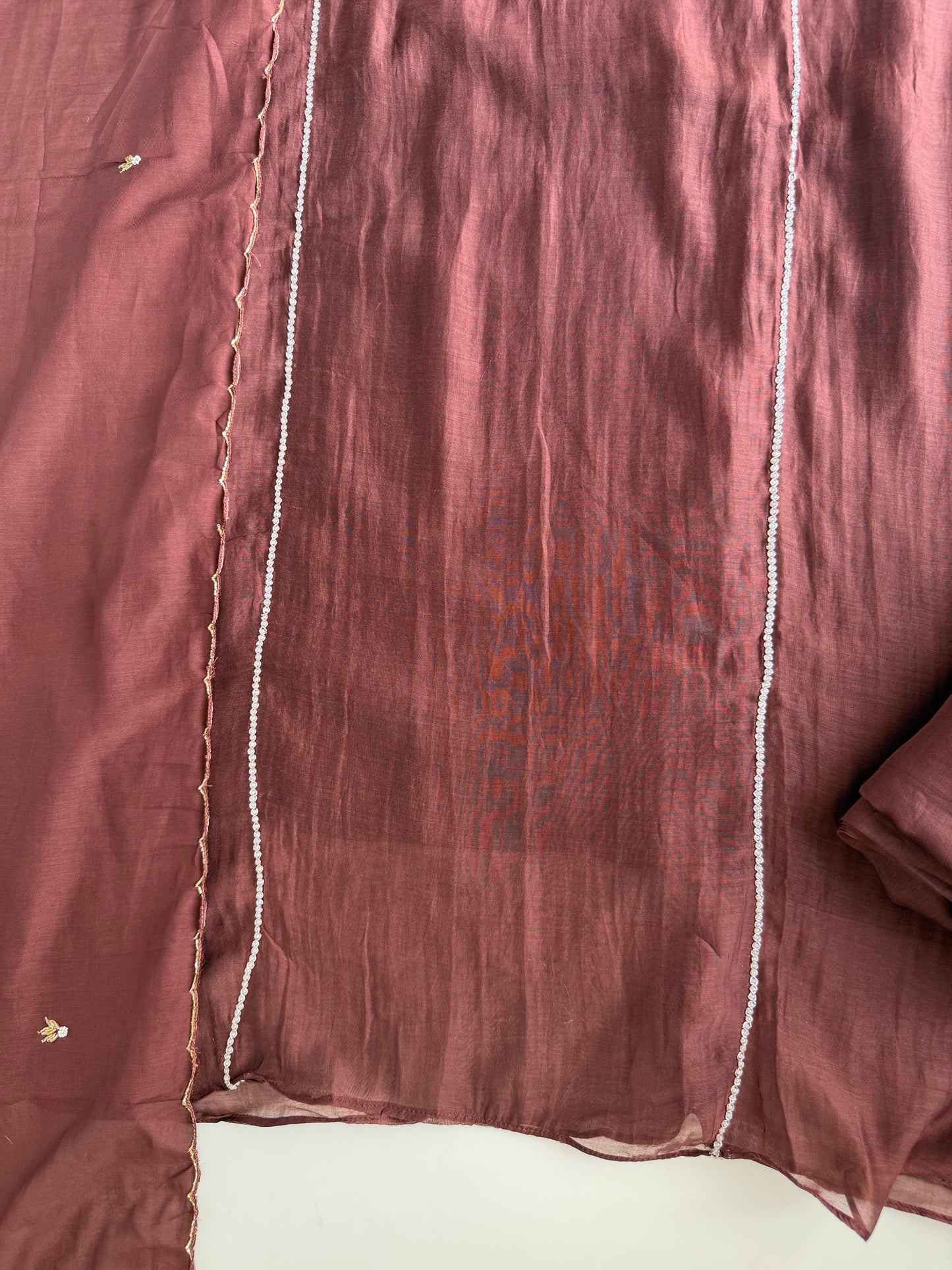 K443 - Mul chanderi handwork Aline Kurti with pants and dupatta