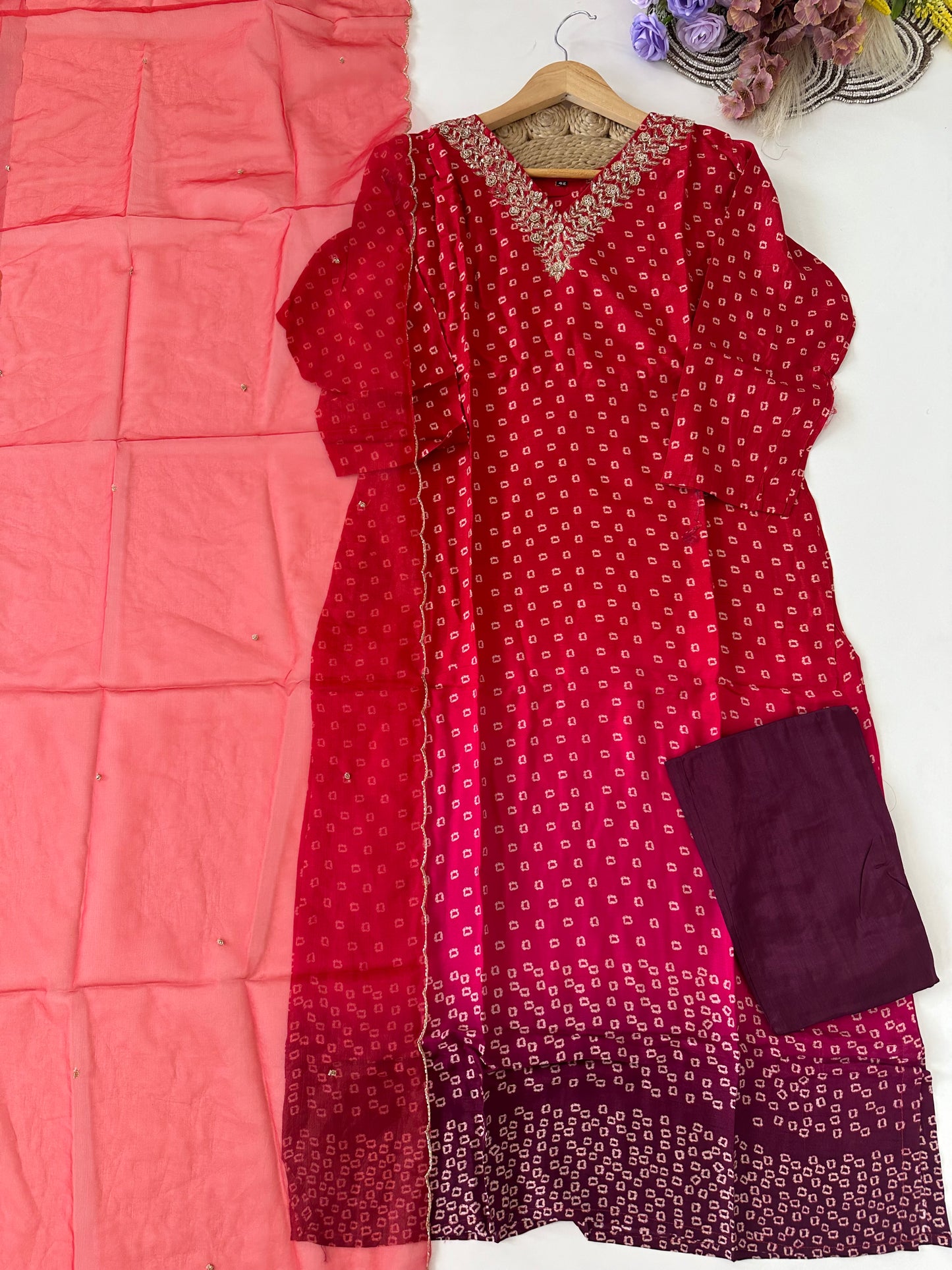 D408-Dola silk straight kurti with pants and dupatta