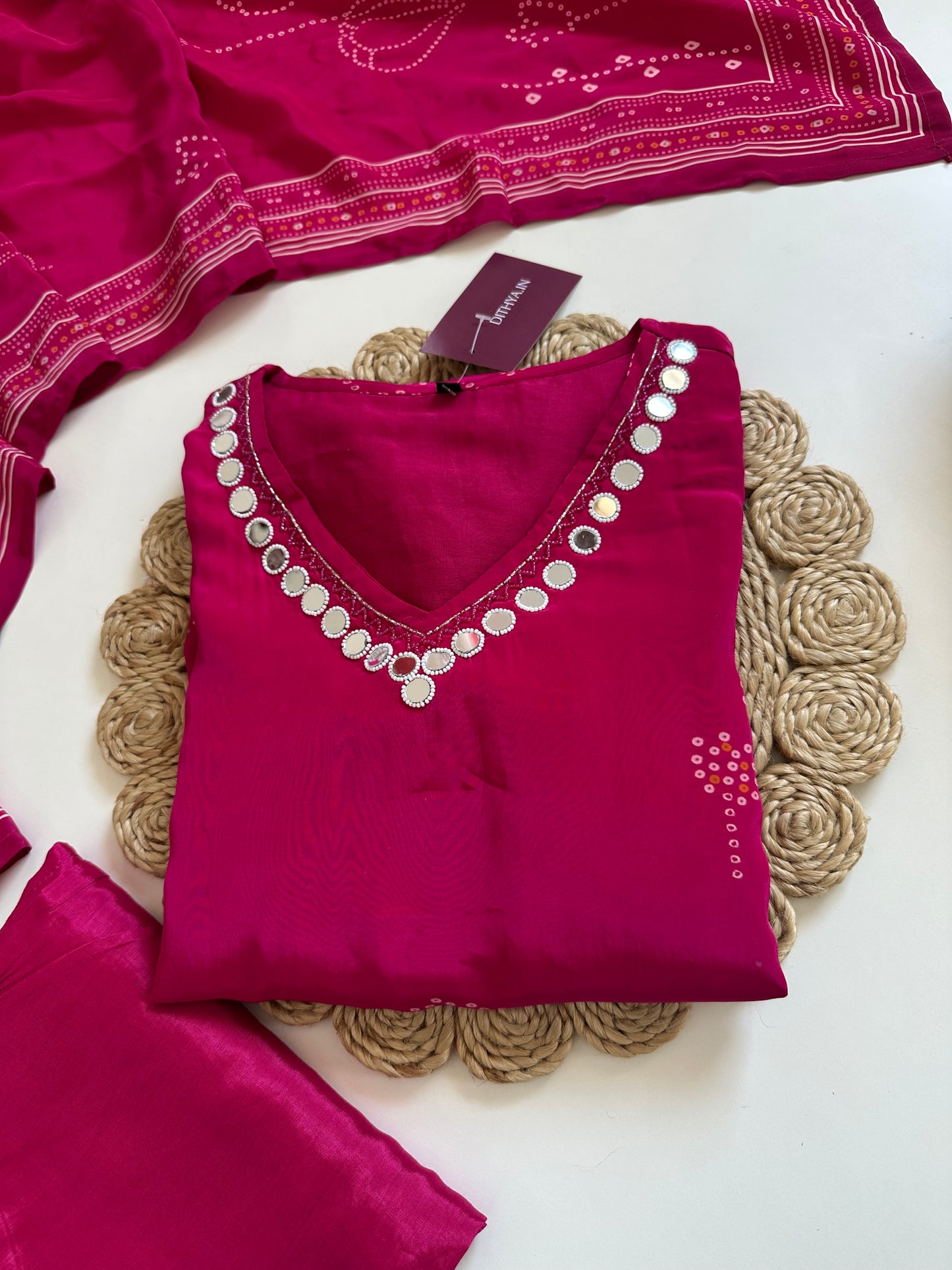 K251 - Crepe silk floral short kurti with pants and dupatta.
