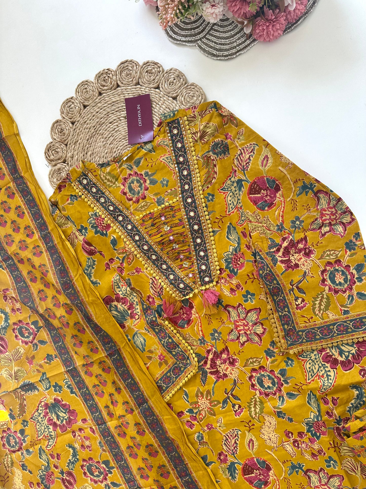 K344 - Cotton printed Anarkali with pants and dupatta in 2 colours.