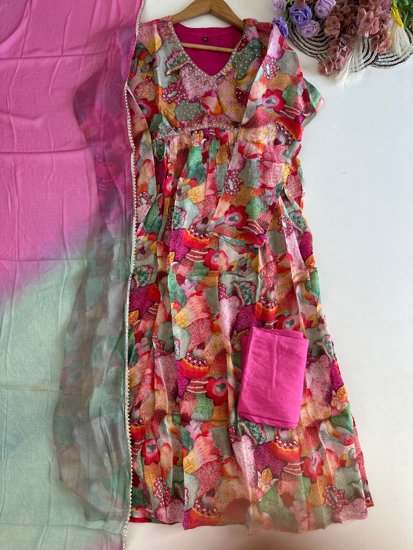 D361 - Chinnon Alia cut Anarkali with pants and dupatta