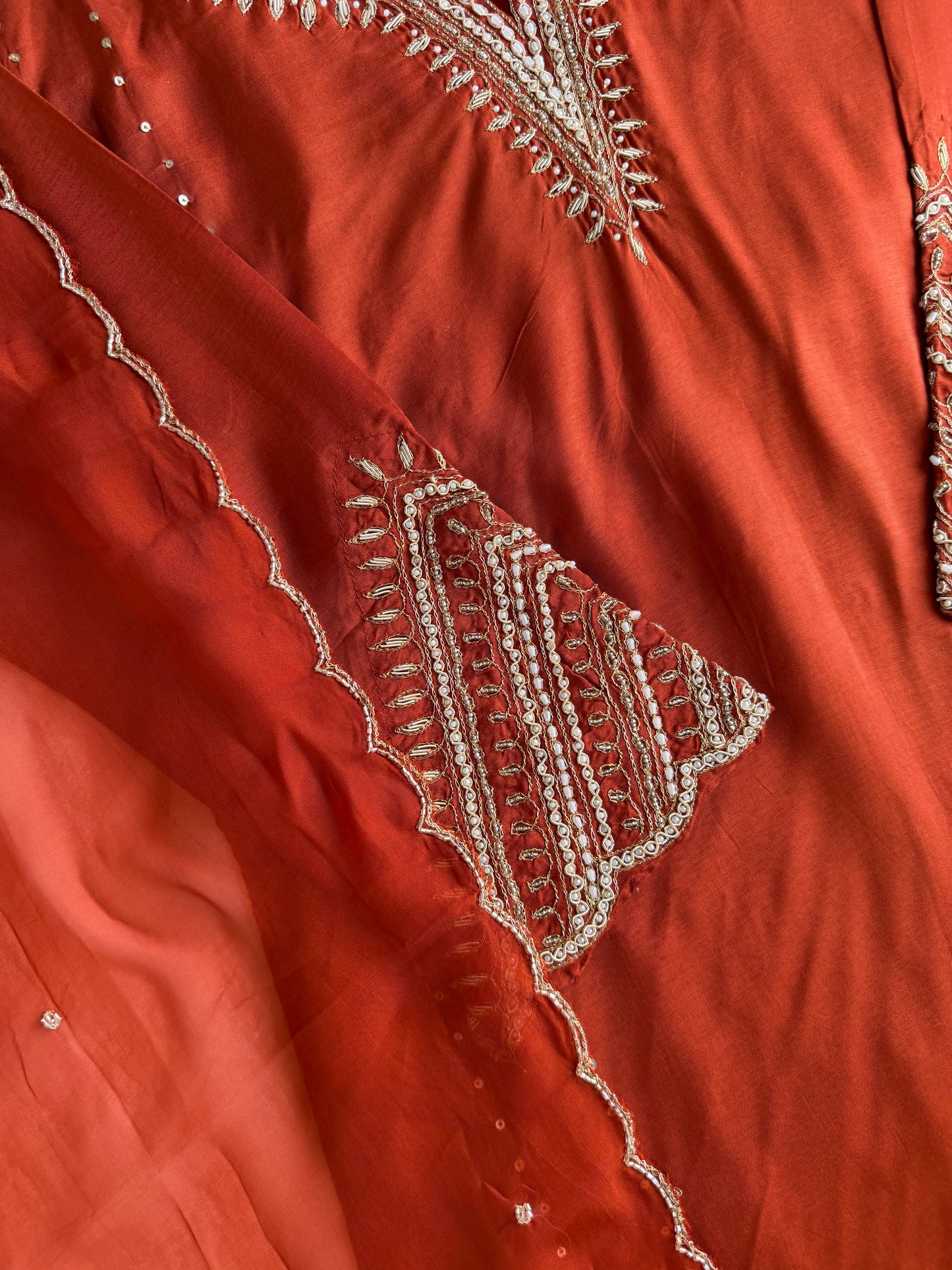K534 - Russian silk handwork straight Kurti with pants and dupatta