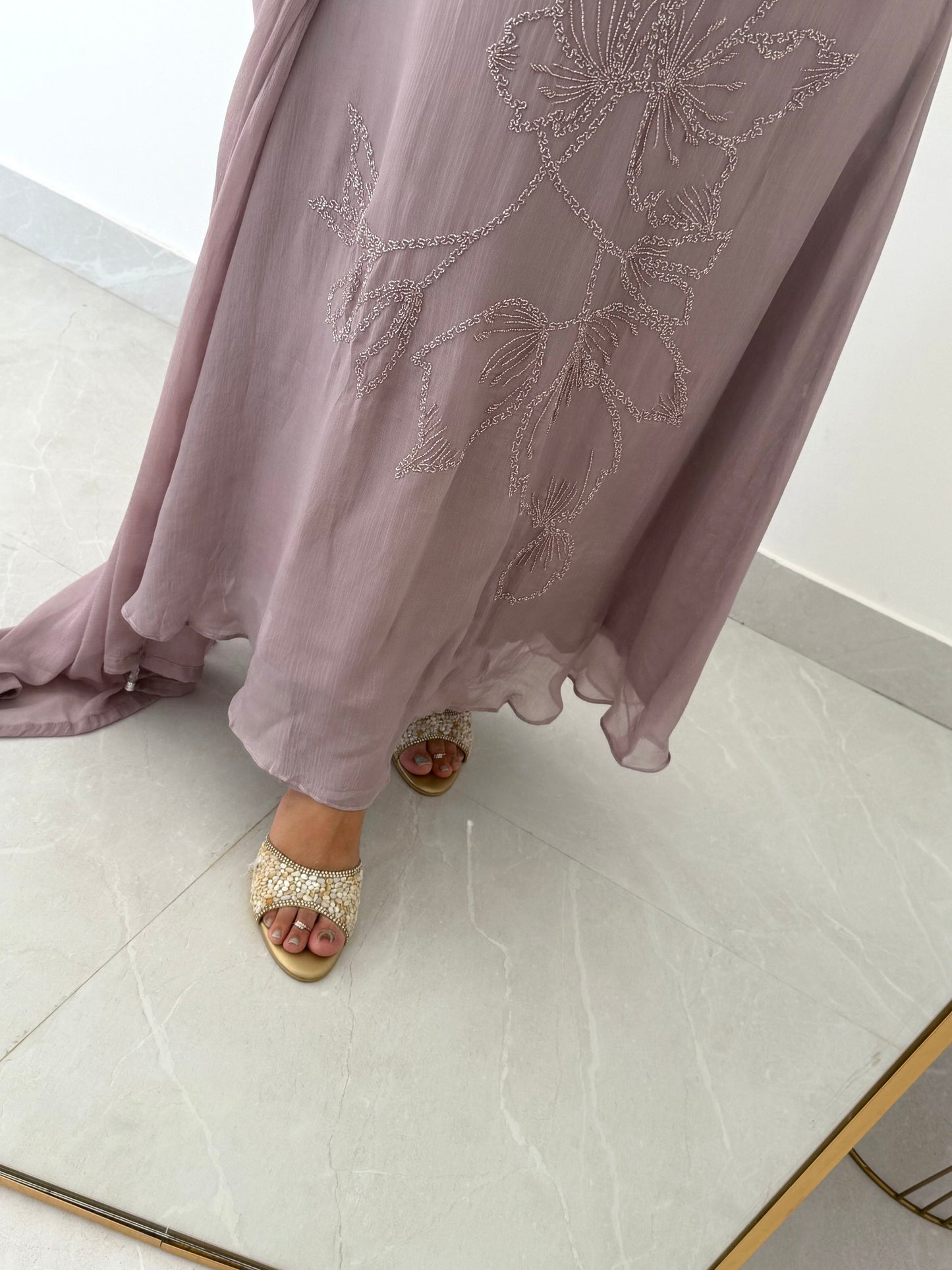 K530 - Chinnon cutdhana work Anarkali with pants and dupatta