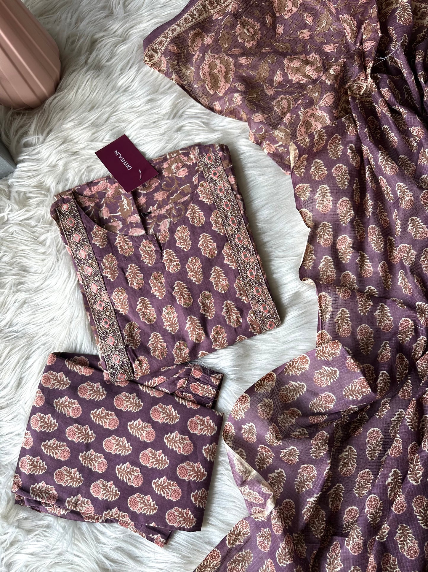 K260 - Cotton printed straight Kurti with pants and dupatta