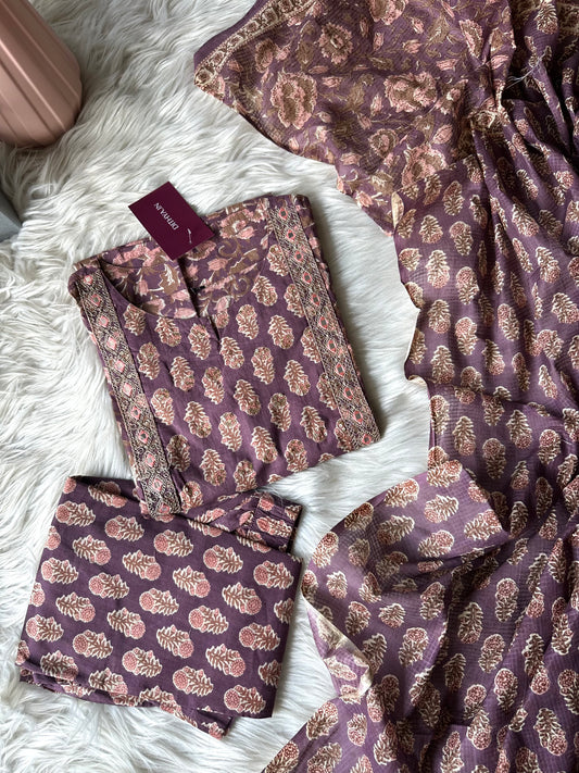 K260 - Cotton printed straight Kurti with pants and dupatta