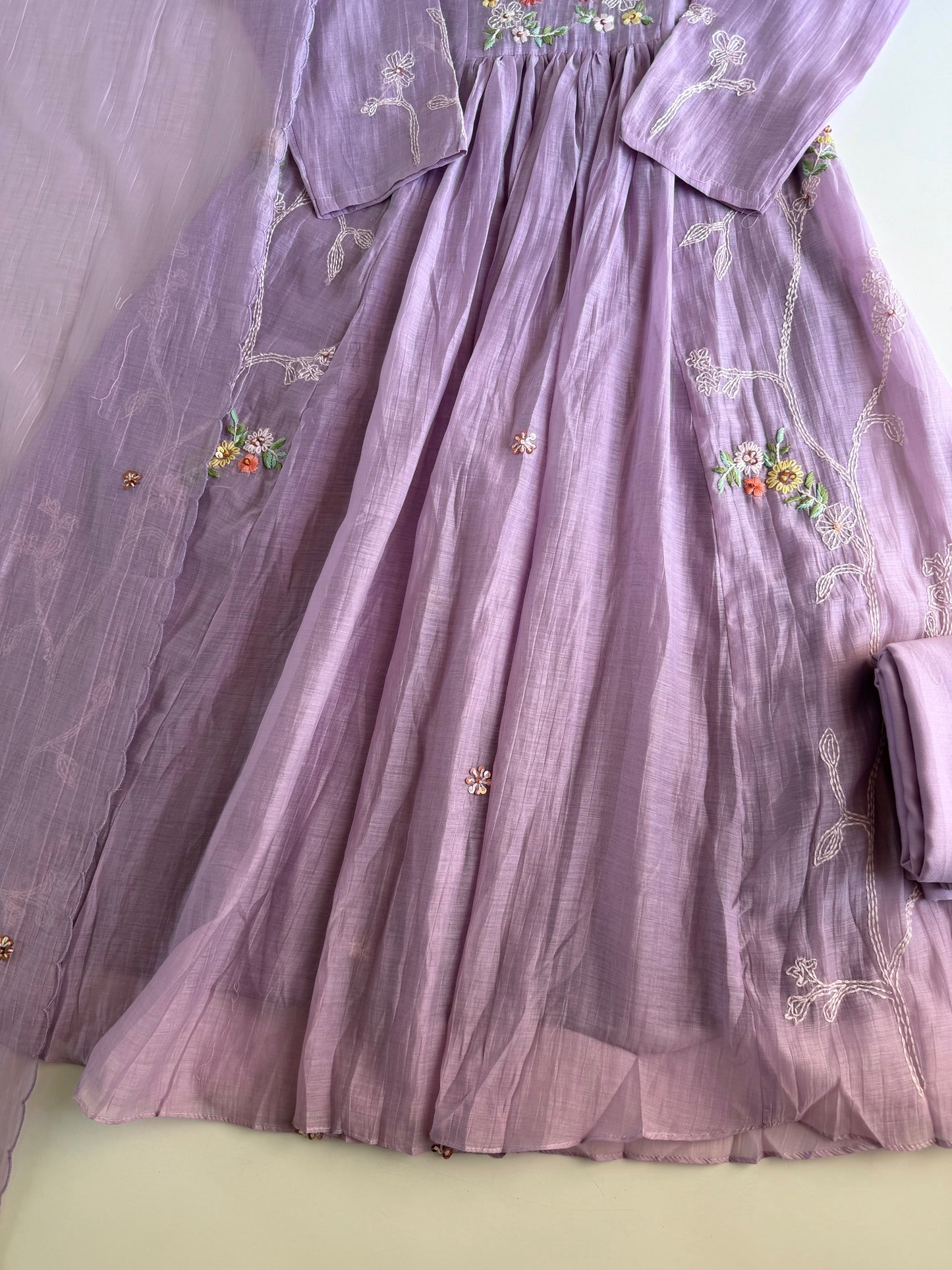 K336 - Mul chanderi embroidered Anarkali with pants and dupatta