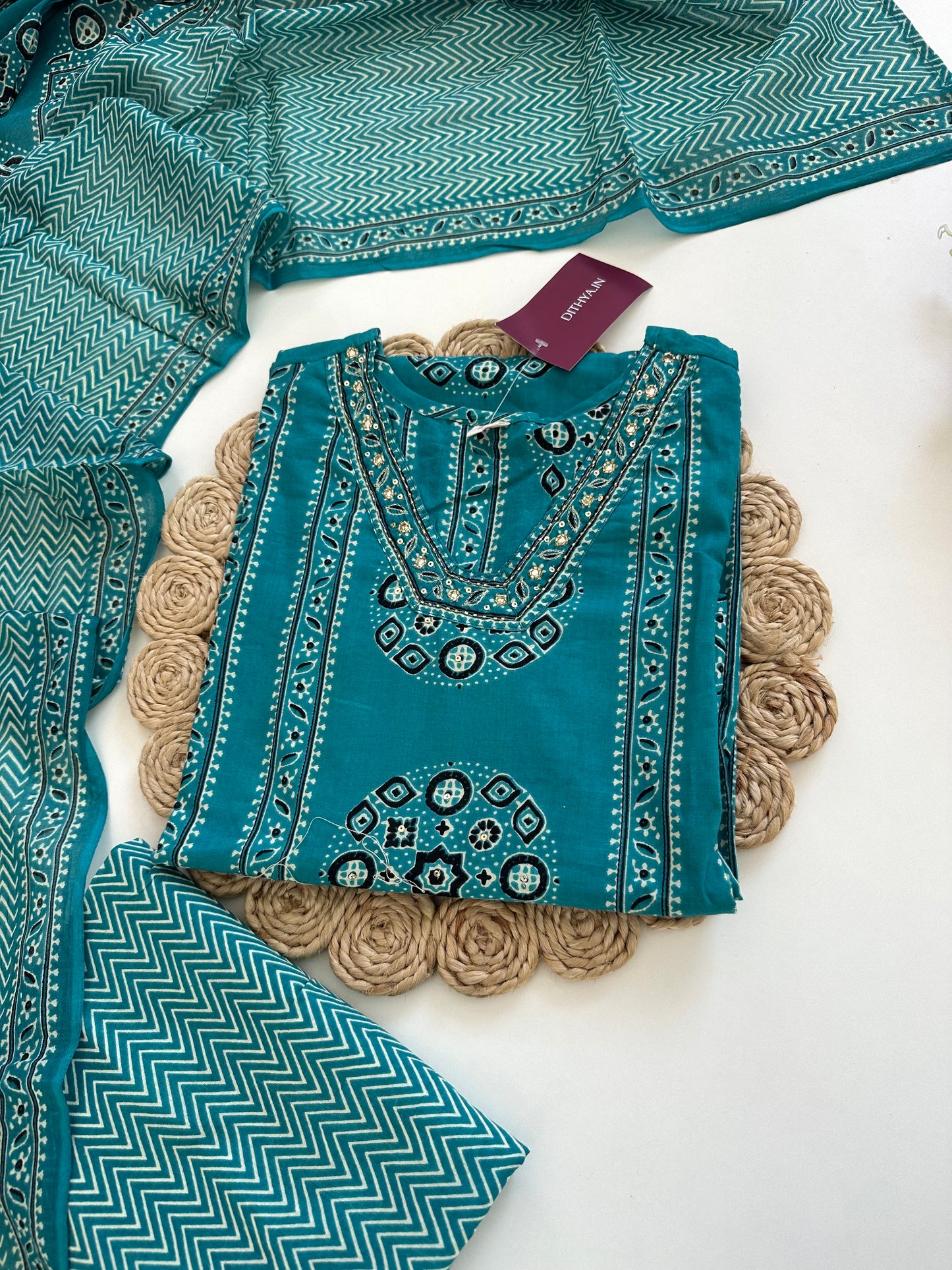 K059 - Cotton Straight kurti with pants and dupatta in 2 colours