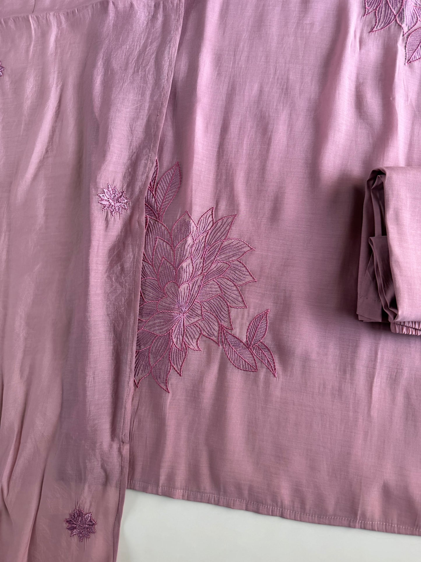 K425 - Muslin cotton embroidered straight Kurti with pants and dupatta