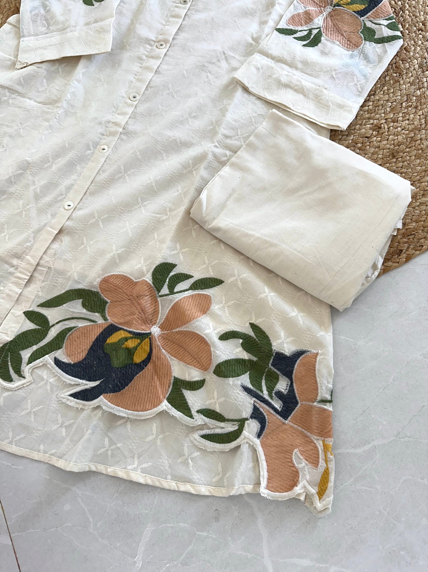 K135 - Slub cotton embroidered coord set