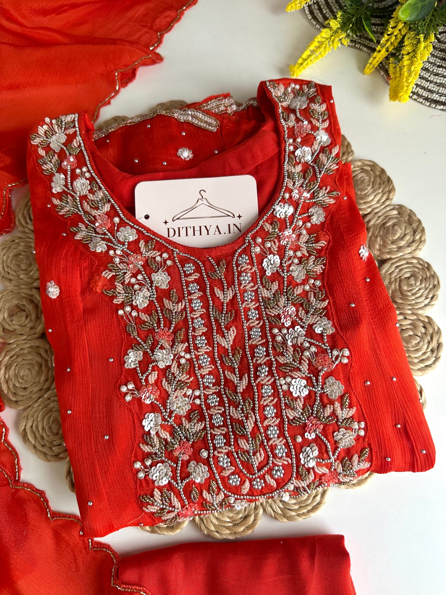 K145 - Chinnon heavy Anarkali with pants and dupatta