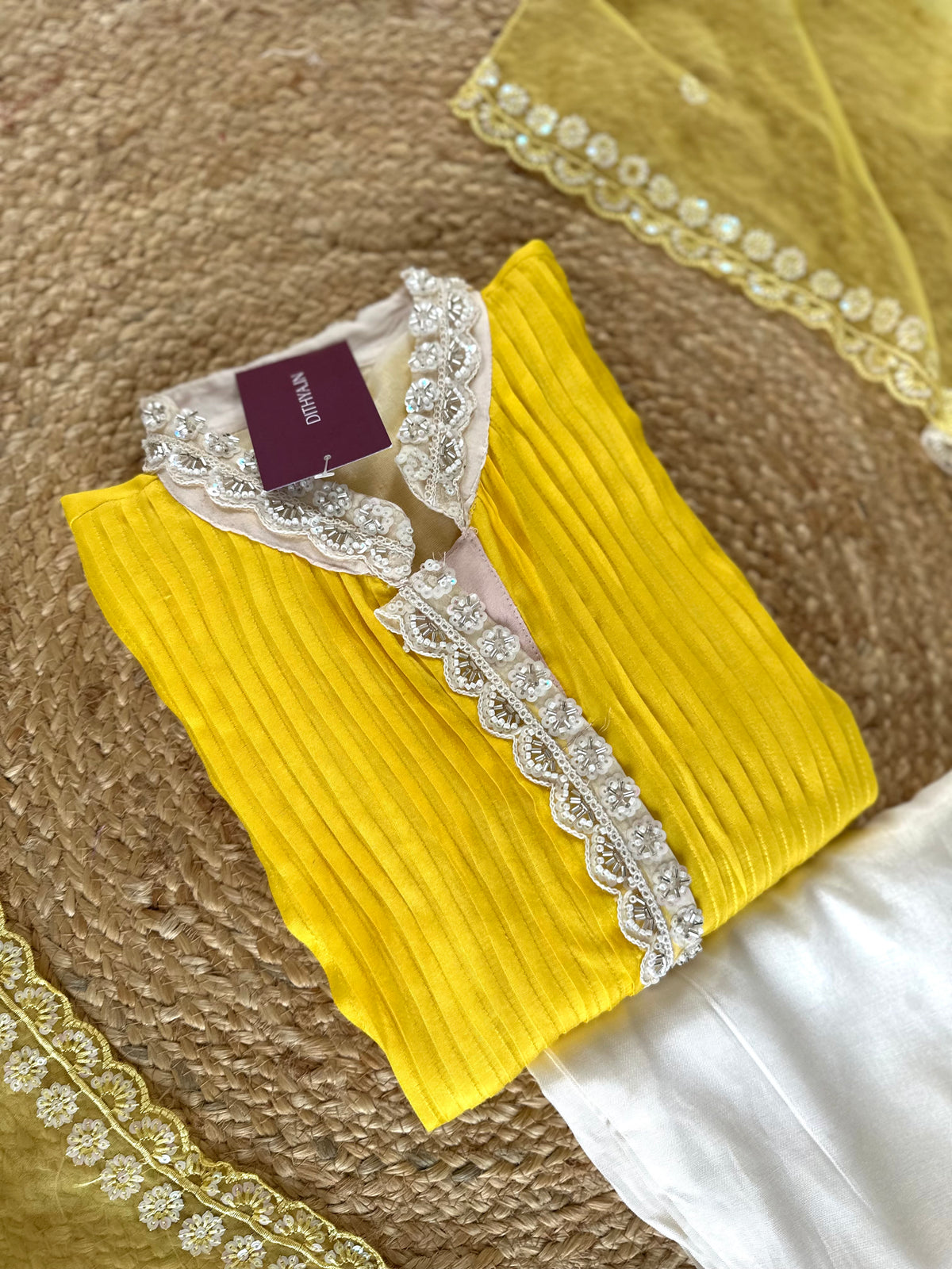 K234 - Pure muslin handwork Aline Kurti with pants and dupatta