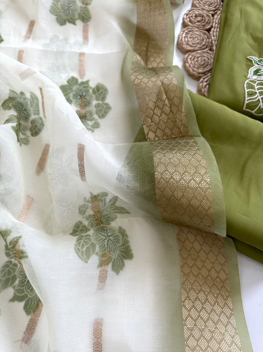 K218 - Roman silk thread work straight Kurti with pants and dupatta in 2 colours