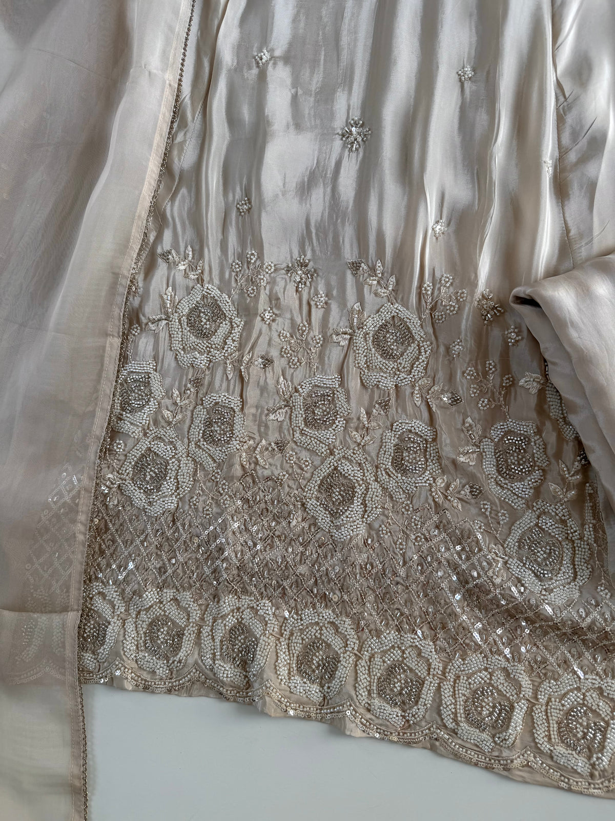 K318 - Pure crape handwork Anarkali with pants and dupatta