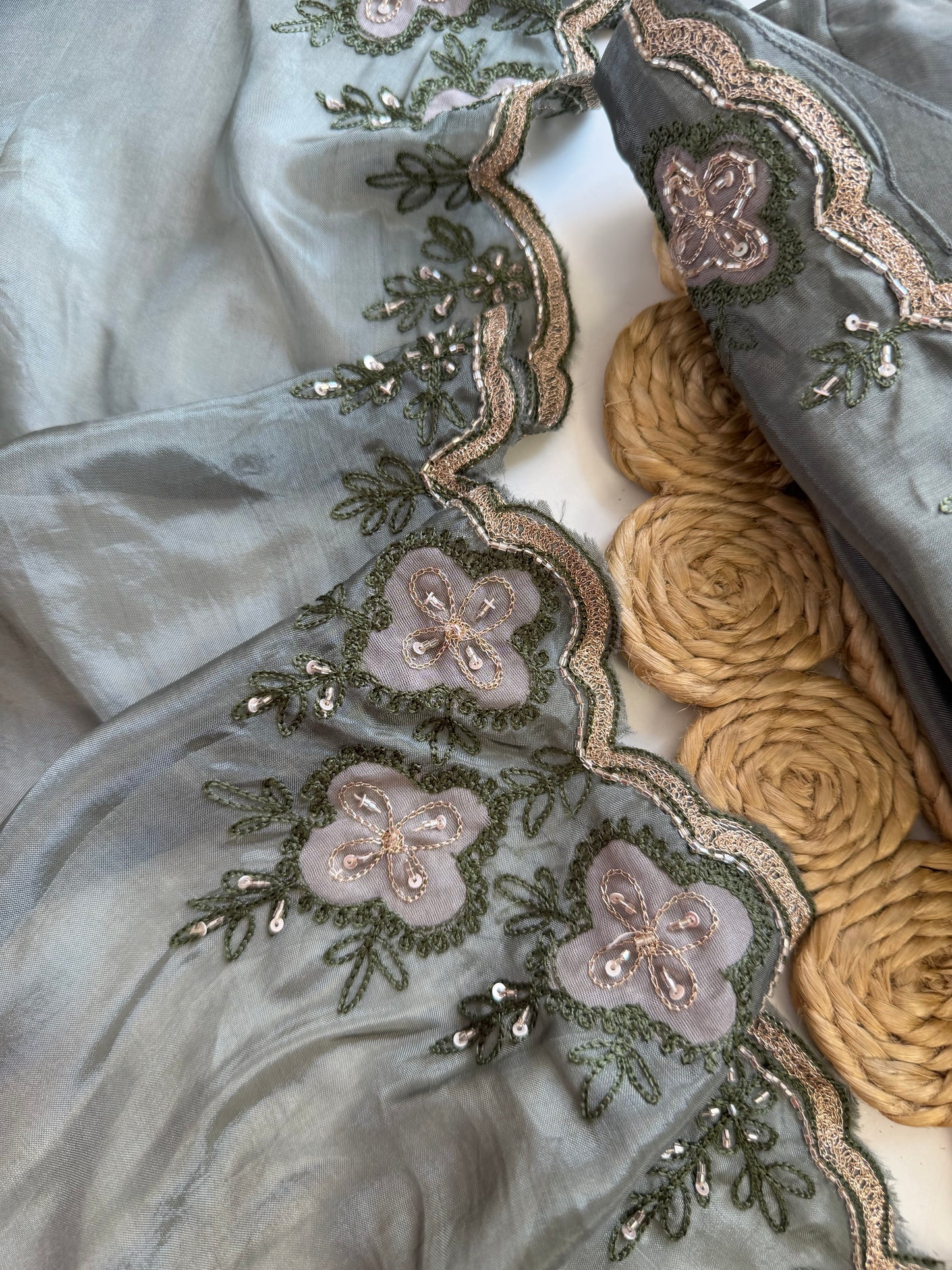 K191 - HO silk handwork aline Kurti with pants and dupatta