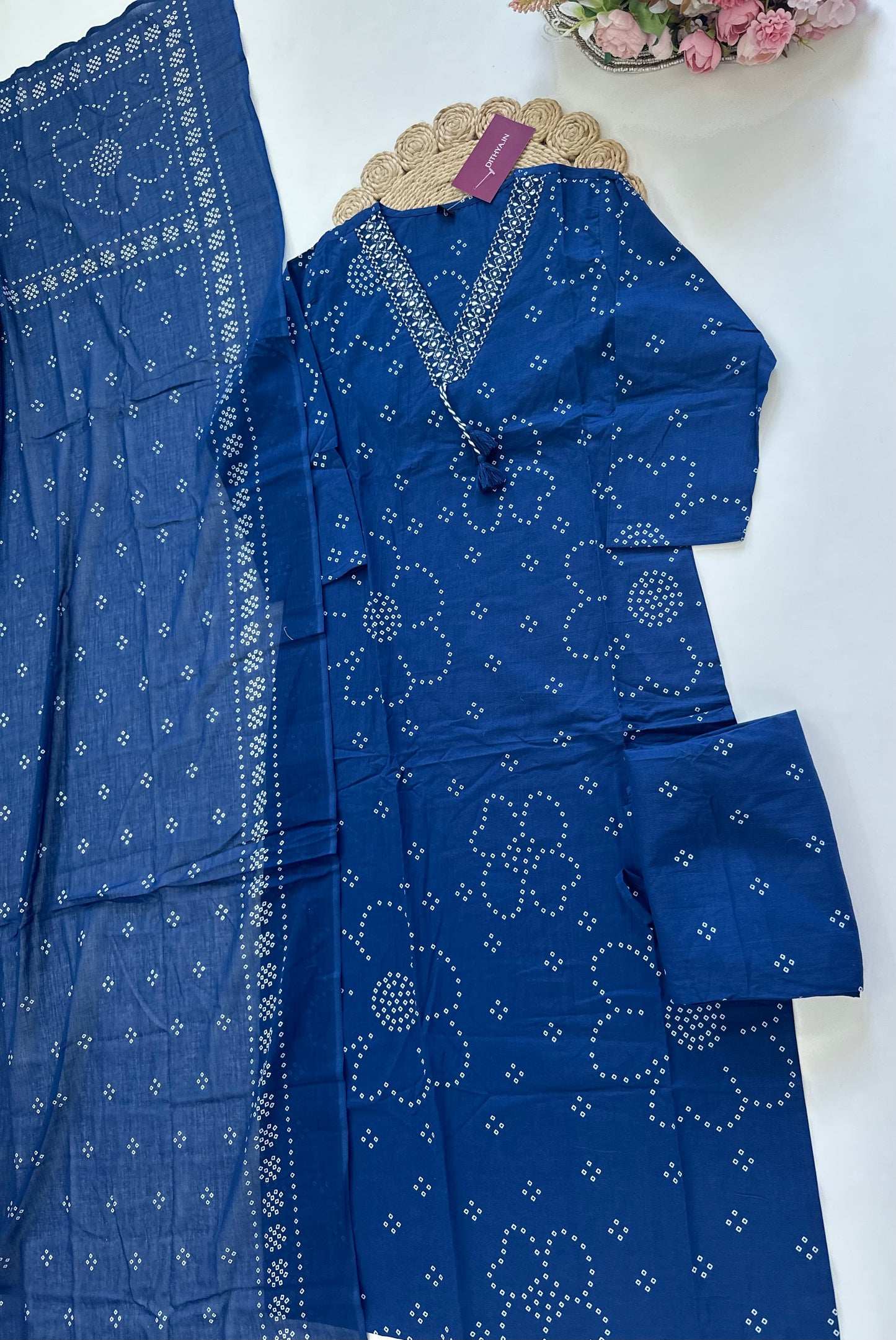 K053 - Cotton Aline Kurti with pants and dupatta in colours