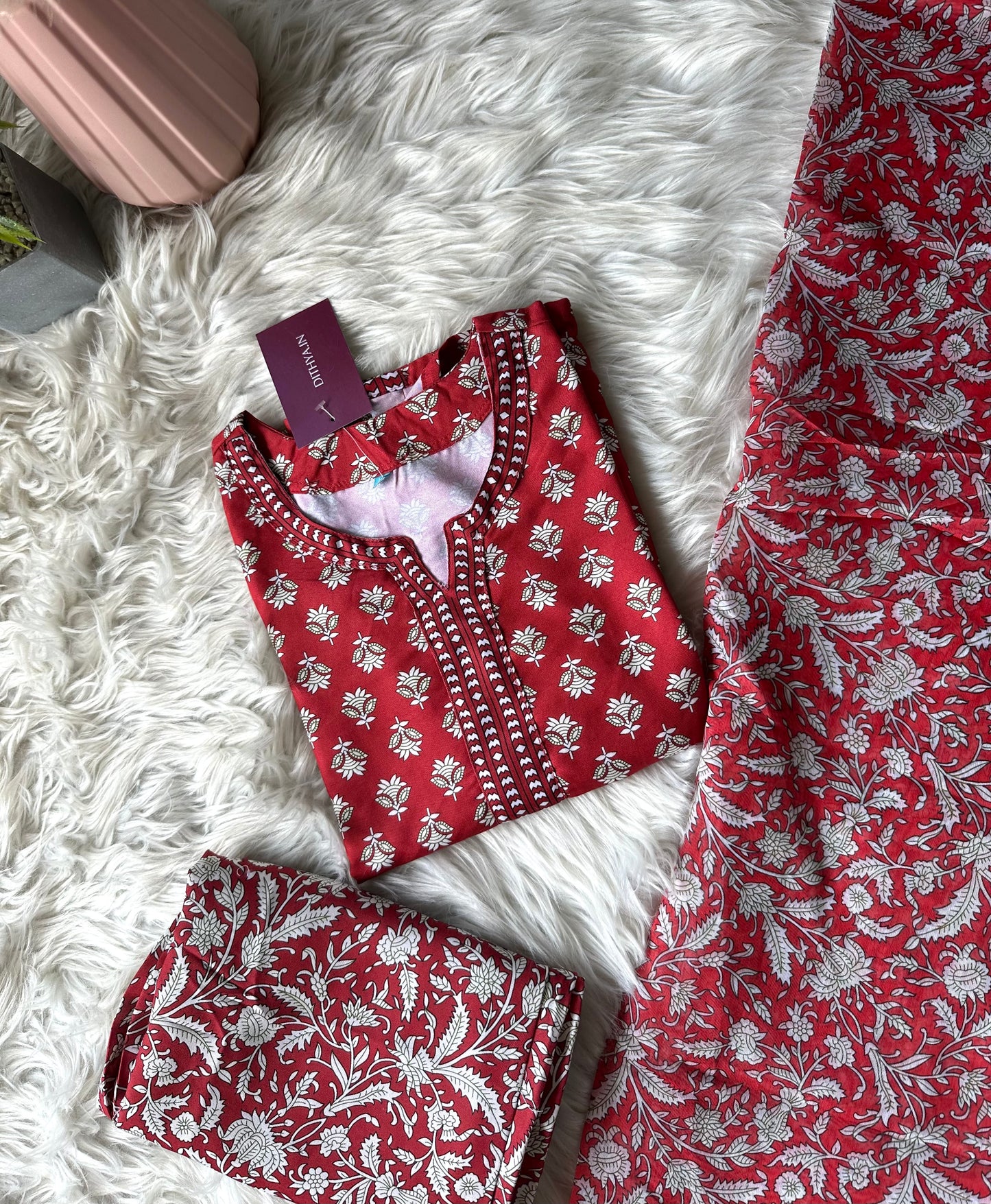 K256 - Rayon cotton straight Kurti with pants and dupatta