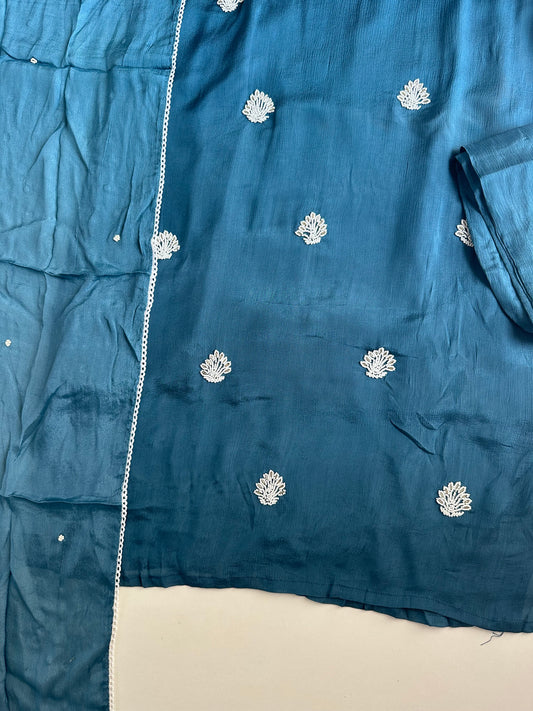 D258 - Chinnon silk straight kurti with pants and dupatta