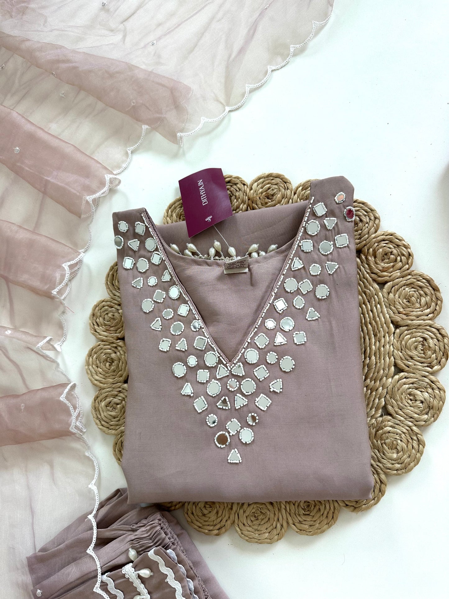 K209 - Shimmer silk mirror work straight Kurti with pants and dupatta in 3 colours