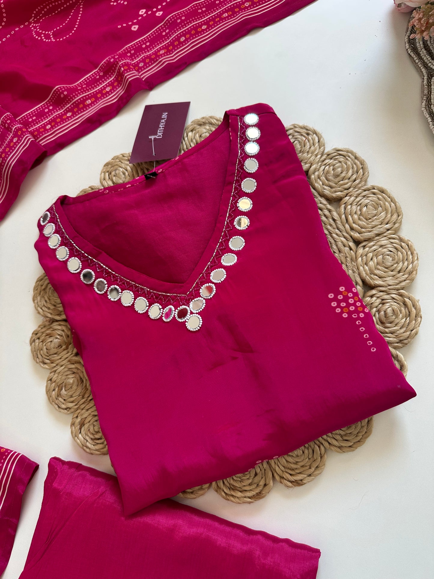 K251 - Crepe silk floral short kurti with pants and dupatta.