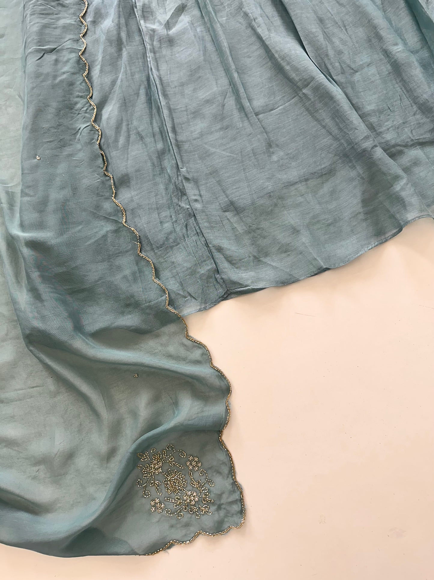 K191 - Mul Chanderi handwork Aline Kurti with pants and dupatta in 3 colours
